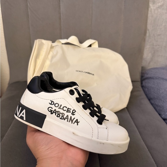 Dolce & Gabbana White and Black Kids Sneakers - Picture 5 of 7